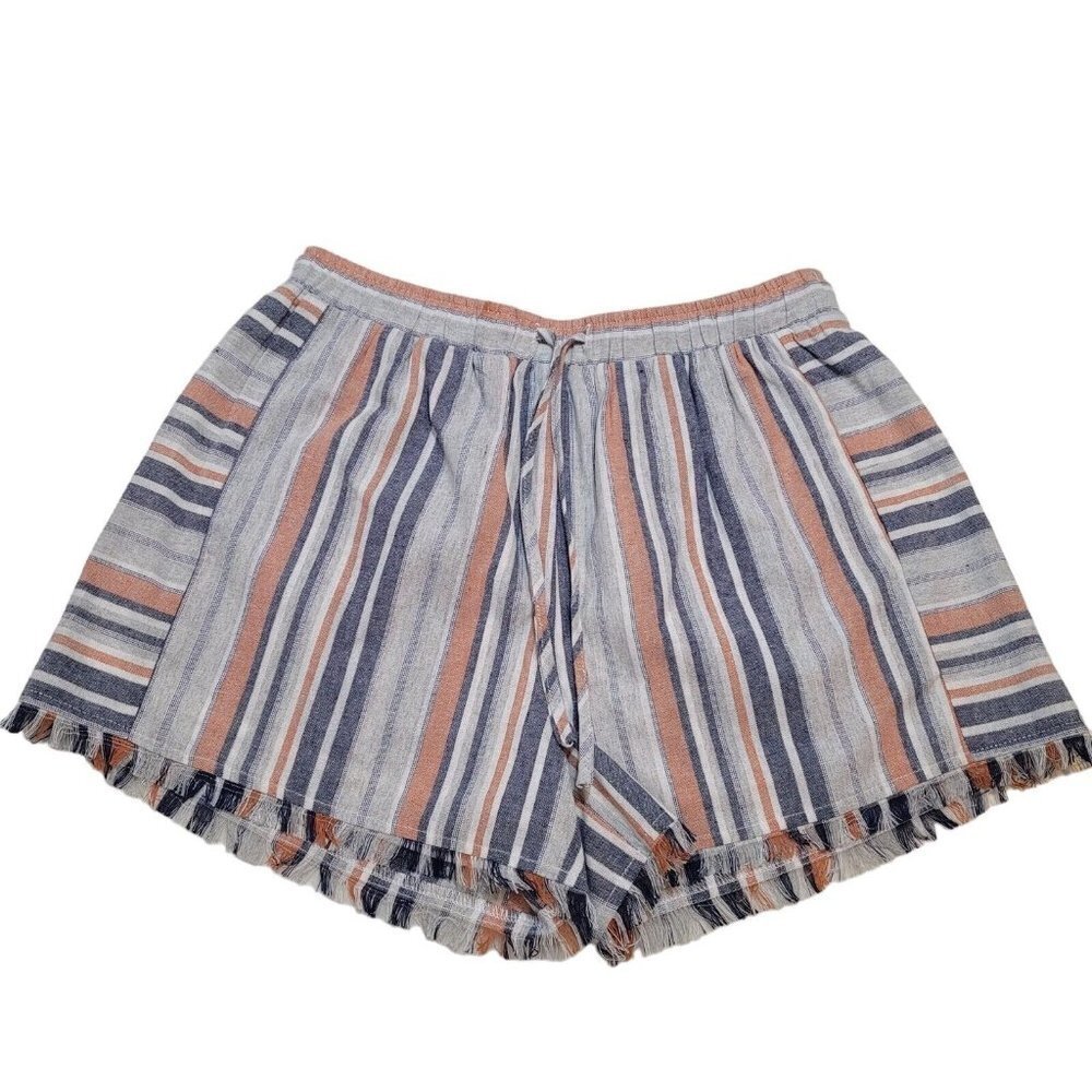 Doe & Rae Womens Fringe Hem Striped Shorts Multicolor Small - Picture 1 of 5